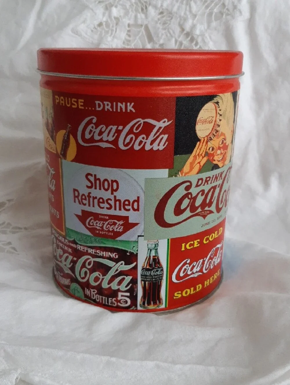 Coca-Cola Vintage Logo Red and Cream Tin Canister - Picture 4 of 5